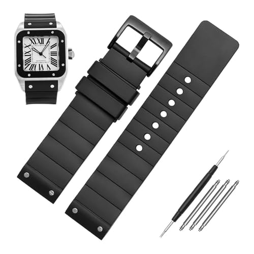 ZGBQHQN 23mm Uhrengurt für Santos Sandoz Santos 100 Silikon Uhrengurt Gummi und Frauen schwarz schwarz von ZGBQHQN