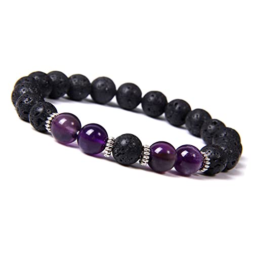 ZGBQHQN Charm Schmuck Edelsteinarmband, Perlen Armbänder Natural Amethyste Schwarze Lava -Steinperlen Armreifen Elastische Kristallarmband Mode Kristallschmuck für Männer Frauen von ZGBQHQN