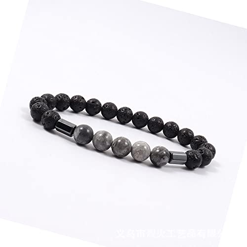 ZGBQHQN Charm Schmuck Edelsteinarmband, Perlenarmbänder natürliche schwarze Lava graue Streifen Steinperlen Bänker Elastizität Kristallarmband Mode Kristallschmuck für Männer Frauen von ZGBQHQN