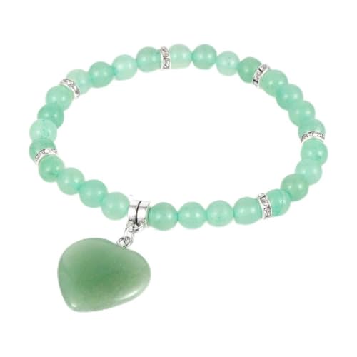 ZGBQHQN Charme Schmuck Perlen Armbänder, natürliche grüne Aventurin -Steinperlen Perlenarmband, grüne Herzbänder, elastisches Kristallarmband Mode Kristallschmuck für Männer Frauen von ZGBQHQN