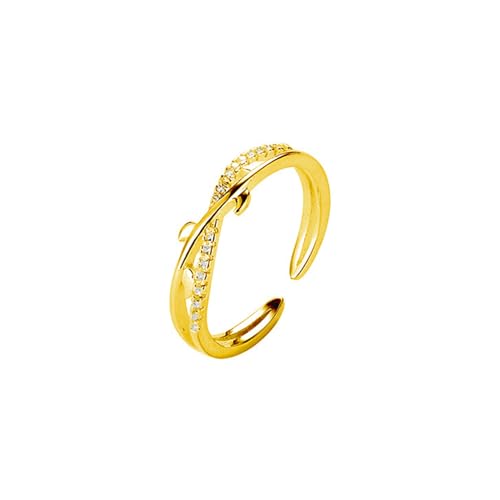 ZGBQHQN Elegante süße Blätter Kreuz doppelte Schicht Ring Frauen Schmuck Einfacher Ring Weihnachten Ins Style Vorschlag Engagement Trendy Schmuck von ZGBQHQN