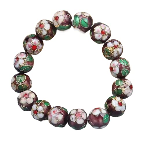 ZGBQHQN Emaille Armband ， Vintage Armreifen Cloisonne Filigree Stretch 12 mm runde Perlen Armbänder für Frauen ethnischer Emaille Elastic Arm Arm Custom Länge von ZGBQHQN