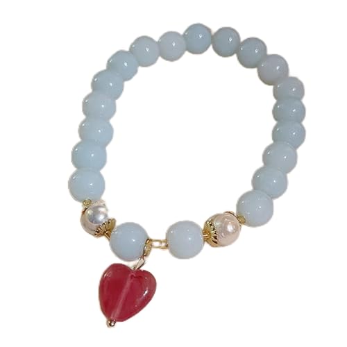 ZGBQHQN Feng Shui 8mm Perlenarmband Natural Chalcedon Süßwasserperlen Lucky Heart Charm Anhänger Elastic Armband Spirituelle Talisman für Frauen Weiblichkeit Wohlstand Wohlstand Meditation Zimt von ZGBQHQN