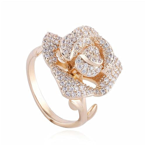 ZGBQHQN INS -Stil leichter Luxus mit Zirkon Roségold Silber Blume Verlobungsring für Frauen Hochzeitsgeschenk Schmuck Geschenk von ZGBQHQN