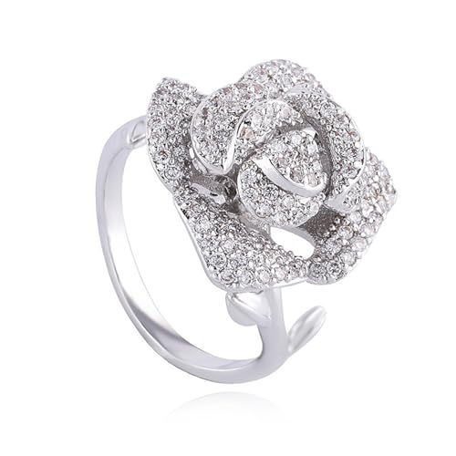 ZGBQHQN INS -Stil leichter Luxus mit Zirkon Roségold Silber Blume Verlobungsring für Frauen Hochzeitsgeschenk Schmuck Geschenk von ZGBQHQN