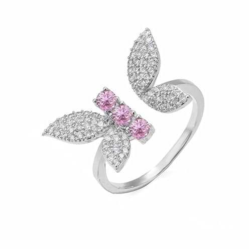 ZGBQHQN Leichter Luxus für Frauen Ehering mit grün rosa kubisch Zirkonia Schmuck Verstellbare Schmetterlingsringe Geschenk Jubiläum von ZGBQHQN