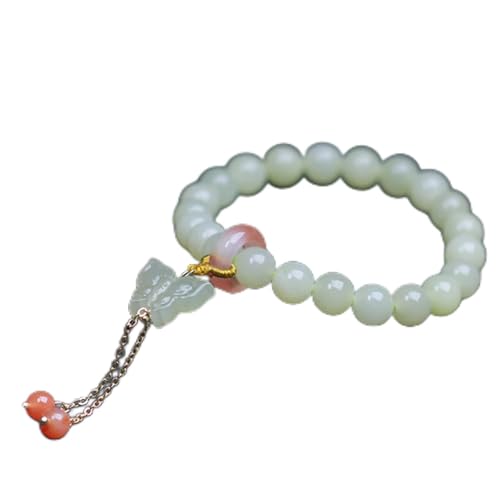 ZGBQHQN Natural Hetian Jade Armband 8mm Perlen Achat Feng Shui Gravur Lucky Butterfly Charm Anhänger Elastisches Armband Spirituelle Talisman für Frauen Weiblichkeit Liebe Wohlstand Meditation Zimt von ZGBQHQN
