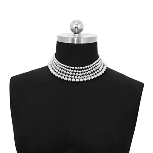 ZGBQHQN Punk Gold plattiert übertriebener Perlen Multilayer Halskette Frauen Retro Frosty Windball Perlen Geometrische Halskette Party Geschenk von ZGBQHQN