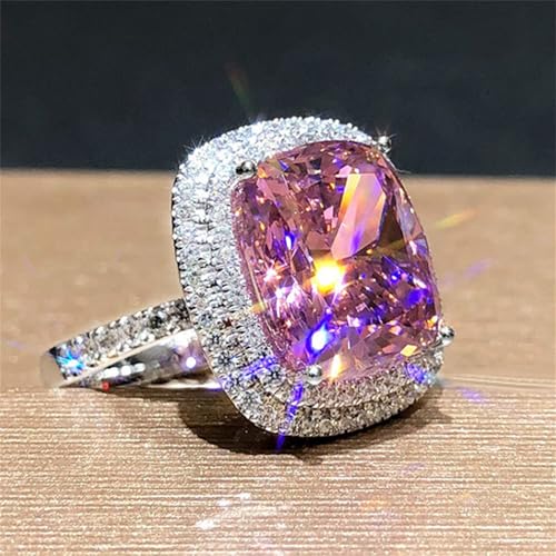 ZGBQHQN Rosa gelb weißer Quadrat CZ Ehering für Frauen elegante geometrische Verlobungsring Schmuck Geschenk Trendy einzigartige Ringe von ZGBQHQN
