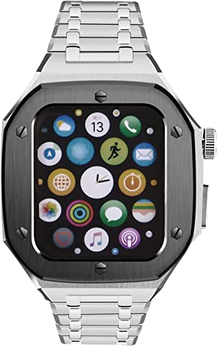 ZGBQHQN Stoßstangenkoffer -Watchband aus Edelstahl ， für 8 7 6 5 4 Se 45mm 44 mm, Men Mod Kit integriertes Armband Stoßdämpfer -Gurt & Gehäuse von ZGBQHQN