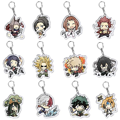 ZGCXRTO 12 Stück Anime Schlüsselanhänger set,Keychain,Manga Cosplay,Anhang,Meine Heldenakademie Anhänger,Acryl Anhänger,Schlüsselanhänger,Schlüsselanhänger Cartoon Figuren Schlüsselbund von ZGCXRTO