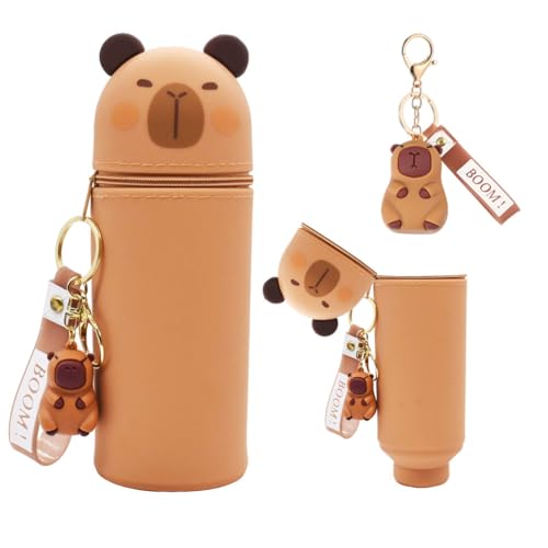 ZGCXRTO Capybara Stiftetasche & Schlüsselanhänger Set, weichem Silikon 2in1 Schulmäppchen, Kawaii Tischstifthalter Federmäppchen, Reißverschluss, Buntstifte Marker Mäppchen Tiere mit Schlüsselring von ZGCXRTO