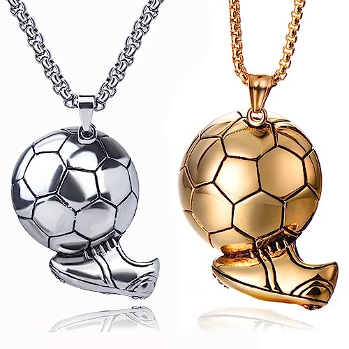 ZGCXRTO 2 PCS Fußballschuh Halskette,Edelstahl Fußball-Halskette,Jungen Fußball Halskette Hip Hop Anhänger, Herren Schmuck Fußball Sport Charme Halskette Unisex von ZGCXRTO