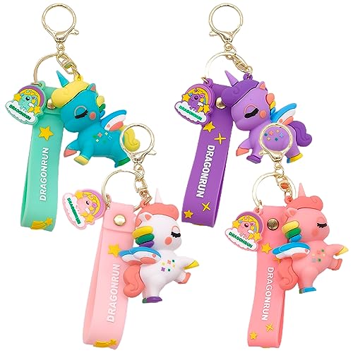 ZGCXRTO 4 Stück Einhorn Schlüsselanhänger, Einhorn Keychain, Cartoon Einhorn Schlüsselanhänger, 3D Einhorn keychain für Kinder Geburtstag Party Goodie, Tasche Anhänger, Junge Mädchen Geschenk von ZGCXRTO