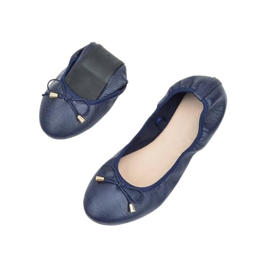 Damen-Ballettschuhe, lässig, weiche Sohle, faltbar, Flache Schuhe, Slip-on-Schuhe mit Schleifen, Flache Pendler-Ballettschuhe für Frauen(Blue,40) von ZGCrumphant