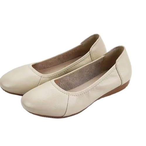 Damenschuhe, Leder, Ballerinas, Ballerinas, faltbar und tragbar, Reiseschuhe for Braut und Hochzeit für Frauen(Beige,42) von ZGCrumphant