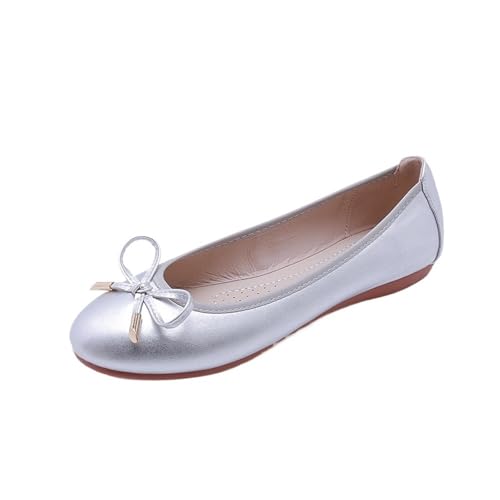 Faltbare Schuhe Damen Flats Bowtie Mokassin Round Toe Chassure Femme Roll-Up-Schuhe Ballett für Frauen(6,8.5) von ZGCrumphant
