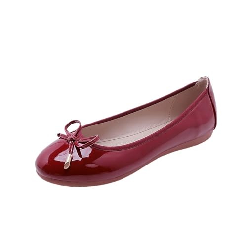 Faltbare Schuhe Damen Flats Bowtie Mokassin Round Toe Chassure Femme Roll-Up-Schuhe Ballett für Frauen(7,6) von ZGCrumphant