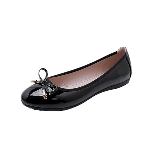 Faltbare Schuhe Damen Flats Bowtie Mokassin Round Toe Chassure Femme Roll-Up-Schuhe Ballett für Frauen(9,5) von ZGCrumphant
