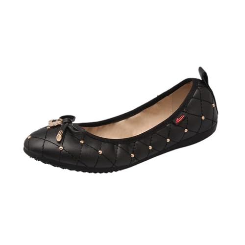 Faltbare Schuhe Frauen Wohnungen Slip Auf Weibliche Loafers Frühling Herbst Damen Schuhe für Frauen(2468 Black,39) von ZGCrumphant