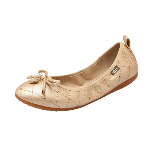 Faltbare Schuhe Frauen Wohnungen Slip Auf Weibliche Loafers Frühling Herbst Damen Schuhe für Frauen(2468 Gold,38) von ZGCrumphant