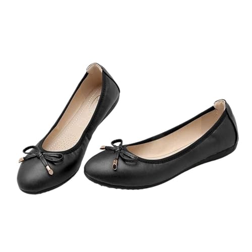 Faltbare Schuhe Frauen Wohnungen Slip Auf Weibliche Loafers Frühling Herbst Damen Schuhe für Frauen(2477 Black,37) von ZGCrumphant