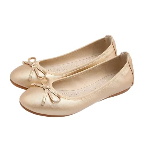 Faltbare Schuhe Frauen Wohnungen Slip Auf Weibliche Loafers Frühling Herbst Damen Schuhe für Frauen(2477 Gold,38) von ZGCrumphant