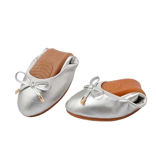 Faltbare Schuhe Frauen Wohnungen Slip Auf Weibliche Loafers Frühling Herbst Damen Schuhe für Frauen(2477 Silver,41) von ZGCrumphant