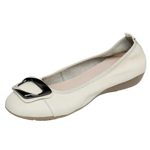 Flache Damen-SLI-on-Schuhe, Damenschuhe, Mokassins, Slip-on-Ballett-Damenschuhe für Frauen(Beige,7) von ZGCrumphant