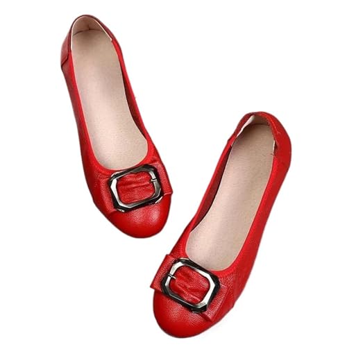 Flache Damen-SLI-on-Schuhe, Damenschuhe, Mokassins, Slip-on-Ballett-Damenschuhe für Frauen(Red B,6) von ZGCrumphant