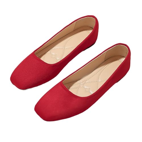 Flache Damenschuhe, einfarbig, All-Match-Quadrat, Elegante Arbeits-Flats for Damen für Frauen(Red,36) von ZGCrumphant