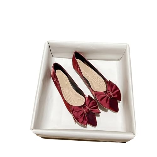 Flache Schuhe mit Schleife for Damen, Ballettschuhe mit Schmetterlingsknoten, Büroschuhe, spitzer Zehenbereich, Flacher Slip-On, Faltbare Ballerina für Frauen(Color 10,6) von ZGCrumphant
