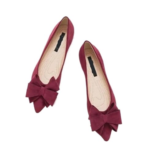 Flache Schuhe mit Schleife for Damen, Ballettschuhe mit Schmetterlingsknoten, Büroschuhe, spitzer Zehenbereich, Flacher Slip-On, Faltbare Ballerina für Frauen(Color 4,7.5) von ZGCrumphant