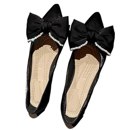 Flache Schuhe mit Schleife for Damen, Ballettschuhe mit Schmetterlingsknoten, Büroschuhe, spitzer Zehenbereich, Flacher Slip-On, Faltbare Ballerina für Frauen(Color 5,9.5) von ZGCrumphant