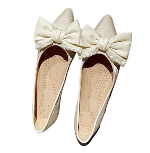 Flache Schuhe mit Schleife for Damen, Ballettschuhe mit Schmetterlingsknoten, Büroschuhe, spitzer Zehenbereich, Flacher Slip-On, Faltbare Ballerina für Frauen(Color 6,6.5) von ZGCrumphant