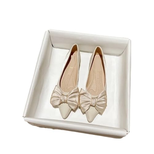 Flache Schuhe mit Schleife for Damen, Ballettschuhe mit Schmetterlingsknoten, Büroschuhe, spitzer Zehenbereich, Flacher Slip-On, Faltbare Ballerina für Frauen(Color 9,5) von ZGCrumphant