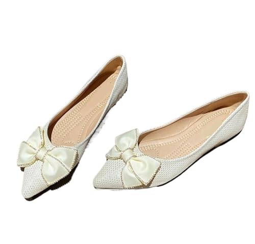 Flache Schuhe mit Schleife for Damen, Ballettschuhe mit Schmetterlingsknoten, Büroschuhe, spitzer Zehenbereich, flacher Slip-On, faltbare Ballerina für Frauen(Color 12,9) von ZGCrumphant