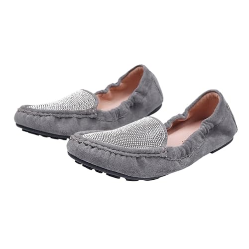 Frauen Faltbare Wohnungen Kristall Nieten weibliche Loafer Damen Flache Schuhe für Frauen(Gray 1,7.5) von ZGCrumphant