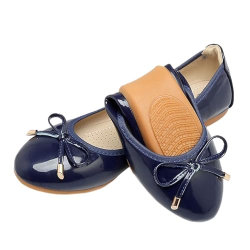 Frauen Schuhe Faltbare Ballerinas Patent PU Leder Frühling Sommer Damen Flache Schuhe Mode Müßiggänger Schuhe Frau für Frauen(2511 Blue,35) von ZGCrumphant