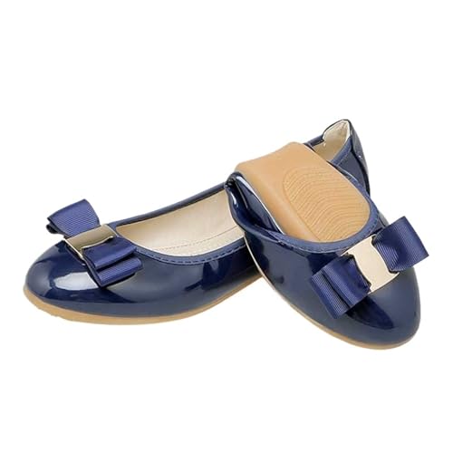 Frauen Schuhe Faltbare Ballerinas Patent PU Leder Frühling Sommer Damen Flache Schuhe Mode Müßiggänger Schuhe Frau für Frauen(2525 Blue,35) von ZGCrumphant