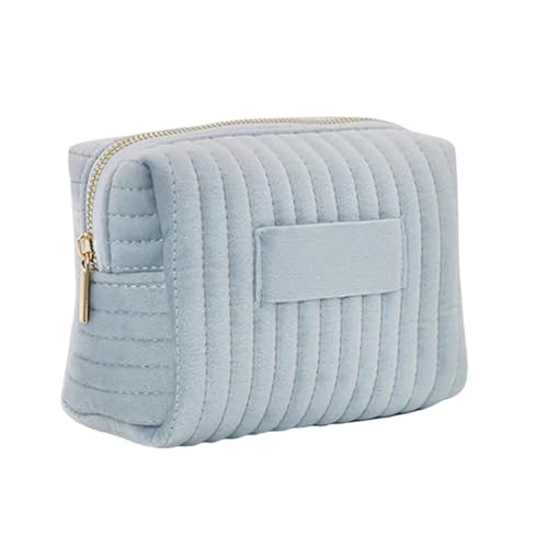 Make-up-Tasche for Frauen, niedlicher Samt-Reißverschluss, große einfarbige Kosmetiktasche, Reise-Make-up-Tasche, Waschbeutel für Kosmetik(Blue) von ZGCrumphant