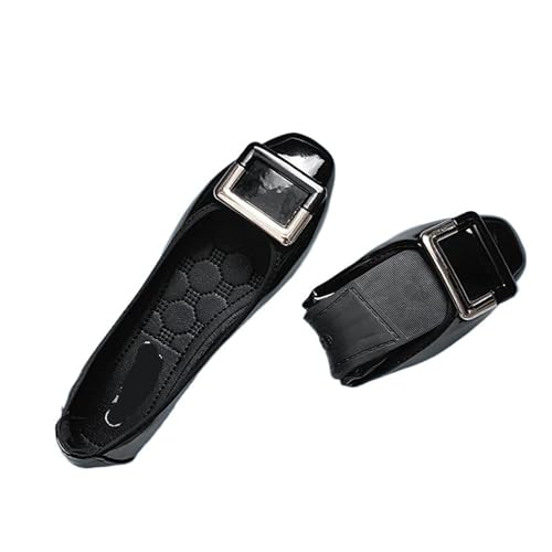 Metallische Schnalle Schuhe Damen Roll-up Mokassins Bequeme Flache Schuhe Frauen Faltbare Slipper rutschfeste Slip-on Silber Ballett Mädchen Schuhe für Frauen(Black Patent Leather,9.5) von ZGCrumphant