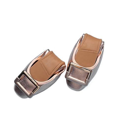 Metallische Schnalle Schuhe Damen Roll-up Mokassins Bequeme Flache Schuhe Frauen Faltbare Slipper rutschfeste Slip-on Silber Ballett Mädchen Schuhe für Frauen(Gold,5) von ZGCrumphant