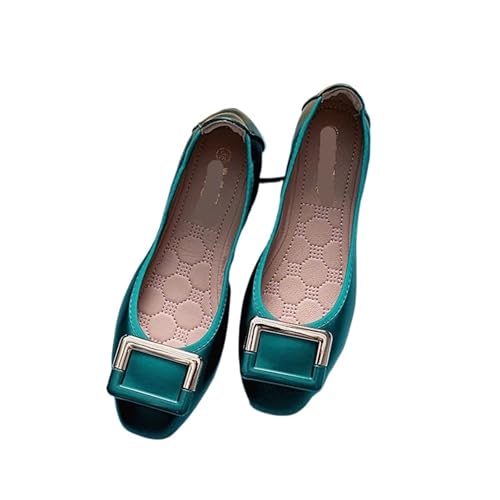 Metallische Schnalle Schuhe Damen Roll-up Mokassins Bequeme Flache Schuhe Frauen Faltbare Slipper rutschfeste Slip-on Silber Ballett Mädchen Schuhe für Frauen(Green,9.5) von ZGCrumphant