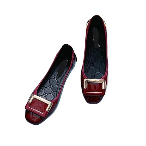 Metallische Schnalle Schuhe Damen Roll-up Mokassins Bequeme Flache Schuhe Frauen Faltbare Slipper rutschfeste Slip-on Silber Ballett Mädchen Schuhe für Frauen(Red Patent Leather,8.5) von ZGCrumphant