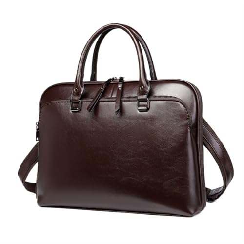 ZGCrumphant Business-Aktentasche aus Rindsleder for 13- bis 14-Zoll-Notebooktaschen, Anwaltstaschen, Bürotasche for Herren für Arbeit(Coffee) von ZGCrumphant