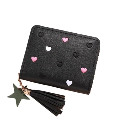 ZGCrumphant Damen Geldbörse Damen Mini Kleine Kurze Quaste Süßes Mädchen Reißverschluss PU Leder Weibliche Hand für Damen(Black) von ZGCrumphant