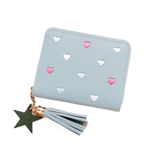 ZGCrumphant Damen Geldbörse Damen Mini Kleine Kurze Quaste Süßes Mädchen Reißverschluss PU Leder Weibliche Hand für Damen(Blue) von ZGCrumphant