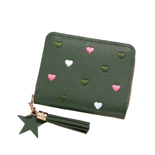 ZGCrumphant Damen Geldbörse Damen Mini Kleine Kurze Quaste Süßes Mädchen Reißverschluss PU Leder Weibliche Hand für Damen(Green) von ZGCrumphant