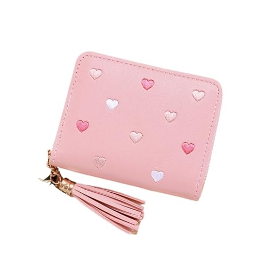 ZGCrumphant Damen Geldbörse Damen Mini Kleine Kurze Quaste Süßes Mädchen Reißverschluss PU Leder Weibliche Hand für Damen(Pink) von ZGCrumphant